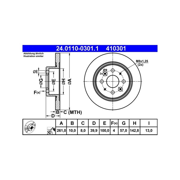 Bromsskiva Solid, Bakaxel Ate 24.0110-0301.1 ATE Bromsskiva Solid, Bakaxel Ate 24.0110-0301.1 ATE
