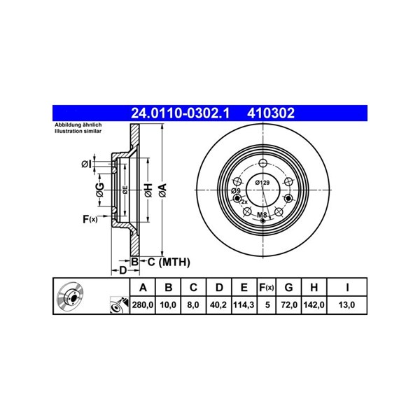 Bromsskiva Solid, Bakaxel Ate 24.0110-0302.1 ATE Bromsskiva Solid, Bakaxel Ate 24.0110-0302.1 ATE