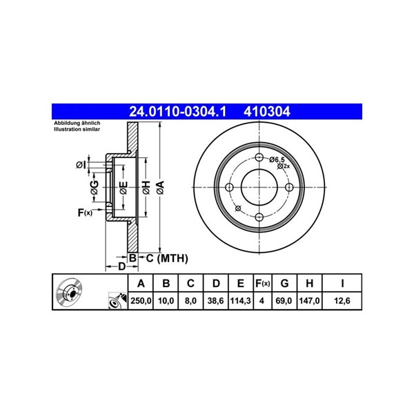 Bromsskiva Solid, Bakaxel Ate 24.0110-0304.1 ATE Bromsskiva Solid, Bakaxel Ate 24.0110-0304.1 ATE