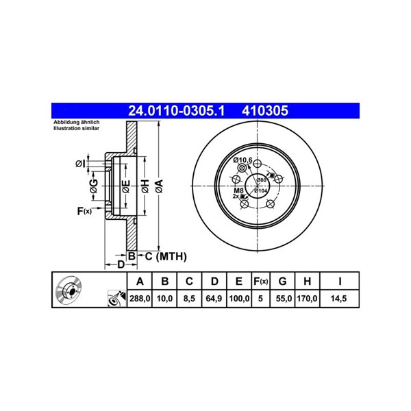 Bromsskiva Solid, Bakaxel Ate 24.0110-0305.1 ATE Bromsskiva Solid, Bakaxel Ate 24.0110-0305.1 ATE