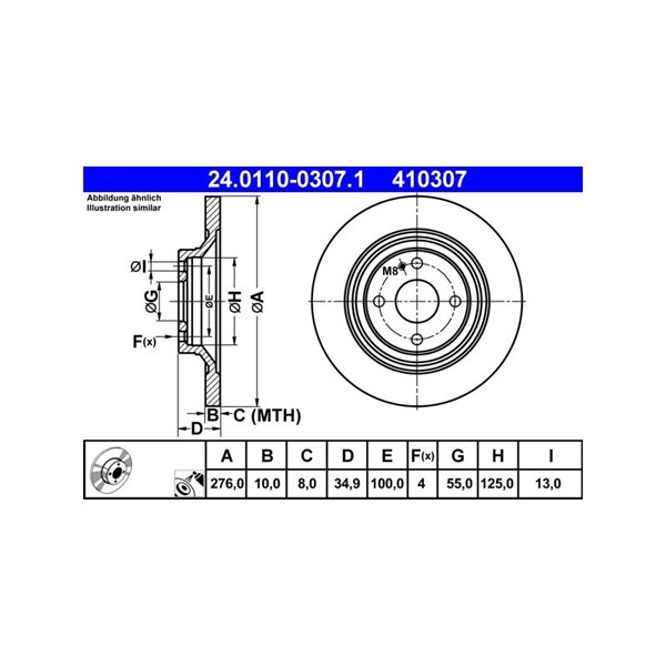 Bromsskiva Solid, Bakaxel Ate 24.0110-0307.1 ATE Bromsskiva Solid, Bakaxel Ate 24.0110-0307.1 ATE