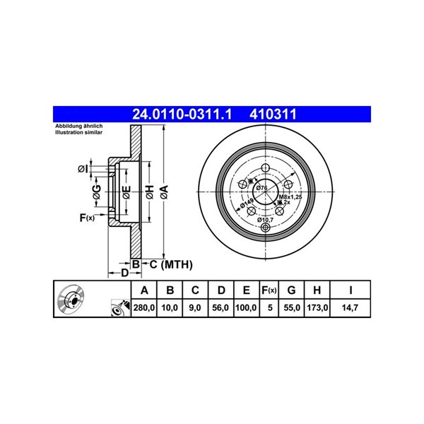 Bromsskiva Solid, Bakaxel Ate 24.0110-0311.1 ATE Bromsskiva Solid, Bakaxel Ate 24.0110-0311.1 ATE