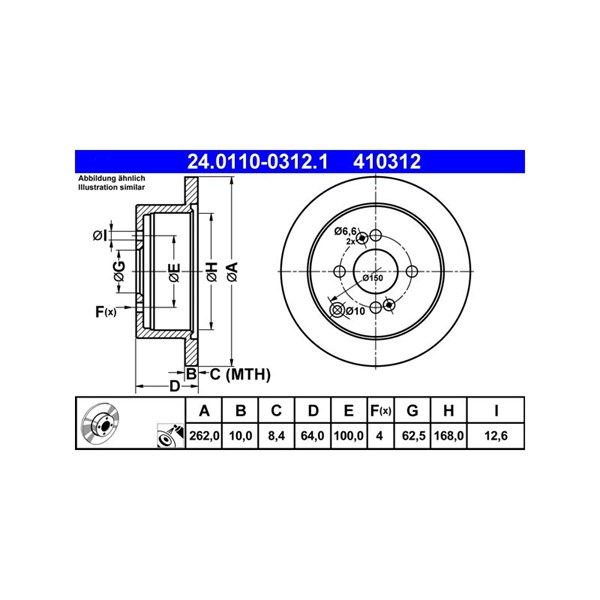 Bromsskiva Solid, Bakaxel Ate 24.0110-0312.1 ATE