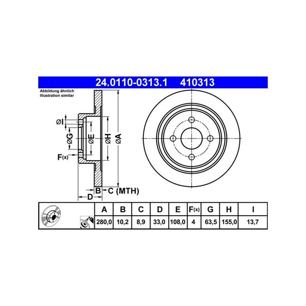 Bromsskiva Solid, Bakaxel Ate 24.0110-0313.1 ATE Bromsskiva Solid, Bakaxel Ate 24.0110-0313.1 ATE