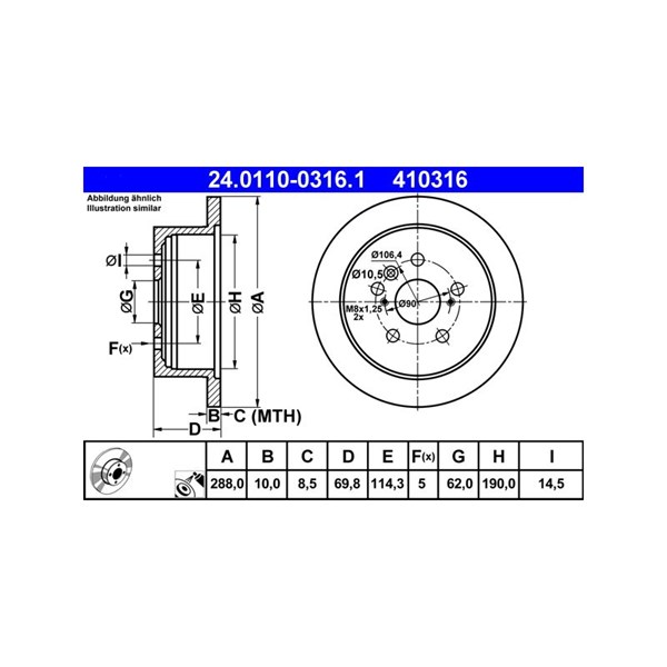 Bromsskiva Solid, Bakaxel Ate 24.0110-0316.1 ATE Bromsskiva Solid, Bakaxel Ate 24.0110-0316.1 ATE