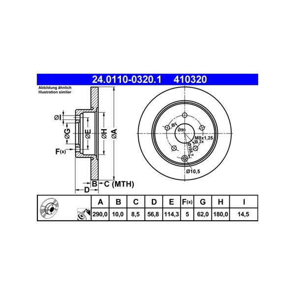 Bromsskiva Solid, Bakaxel Ate 24.0110-0320.1 ATE Bromsskiva Solid, Bakaxel Ate 24.0110-0320.1 ATE