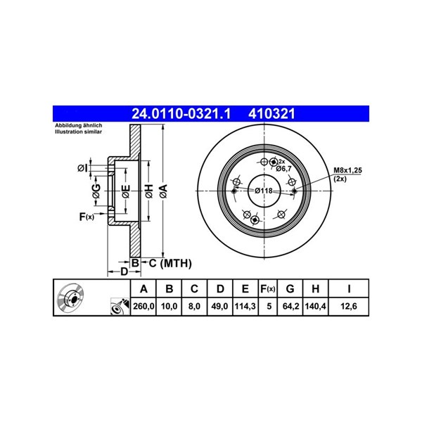 Bromsskiva Solid, Bakaxel Ate 24.0110-0321.1 ATE