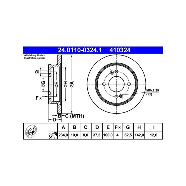 Bromsskiva Solid, Bakaxel Ate 24.0110-0324.1 ATE