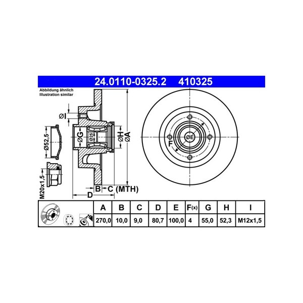 Bromsskiva Solid, Bakaxel Ate 24.0110-0325.2 ATE
