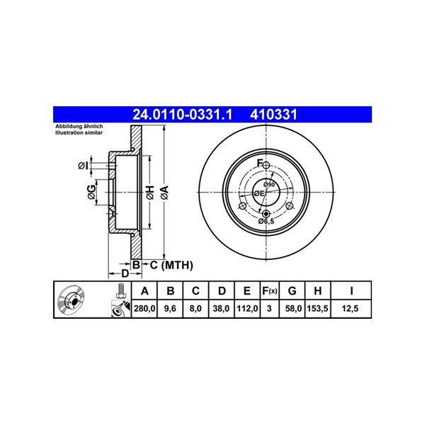 Bromsskiva Solid, Framaxel Ate 24.0110-0331.1 ATE Bromsskiva Solid, Framaxel Ate 24.0110-0331.1 ATE