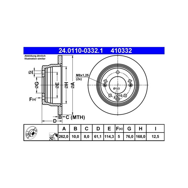 Bromsskiva Solid, Bakaxel Ate 24.0110-0332.1 ATE