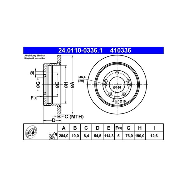 Bromsskiva Solid, Bakaxel Ate 24.0110-0336.1 ATE Bromsskiva Solid, Bakaxel Ate 24.0110-0336.1 ATE