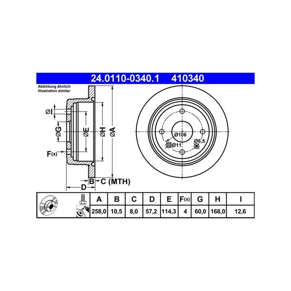 Bromsskiva Solid, Bakaxel Ate 24.0110-0340.1 ATE Bromsskiva Solid, Bakaxel Ate 24.0110-0340.1 ATE