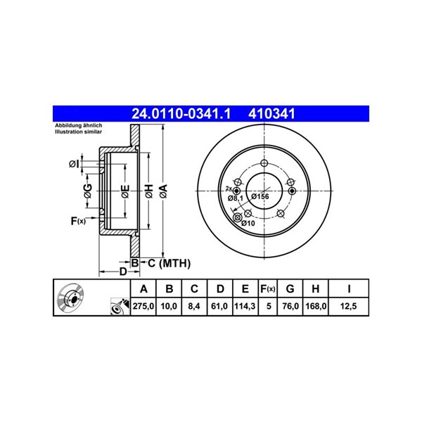 Bromsskiva Solid, Bakaxel Ate 24.0110-0341.1 ATE
