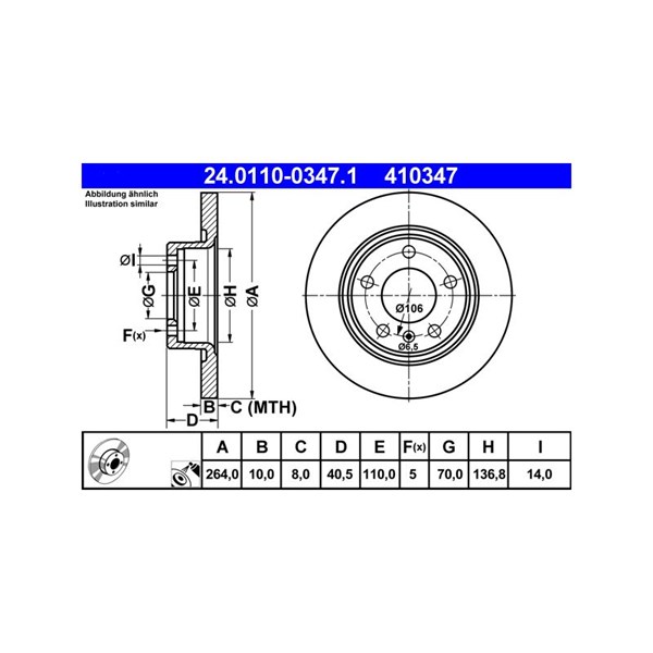 Bromsskiva Solid, Bakaxel Ate 24.0110-0347.1 ATE