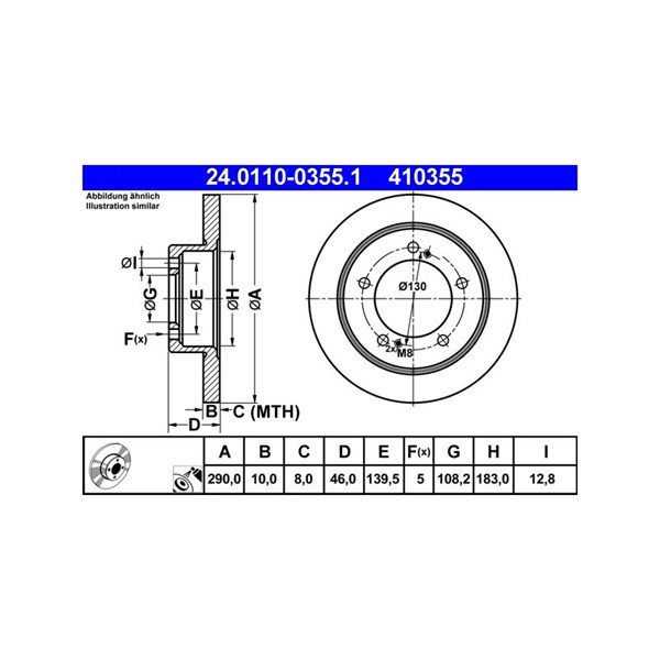 Bromsskiva Solid, Framaxel Ate 24.0110-0355.1 ATE
