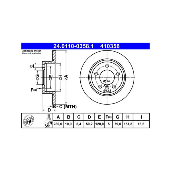 Bromsskiva Solid, Bakaxel Ate 24.0110-0358.1 ATE