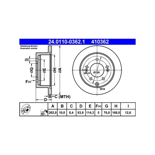 Bromsskiva Solid, Bakaxel Ate 24.0110-0362.1 ATE Bromsskiva Solid, Bakaxel Ate 24.0110-0362.1 ATE
