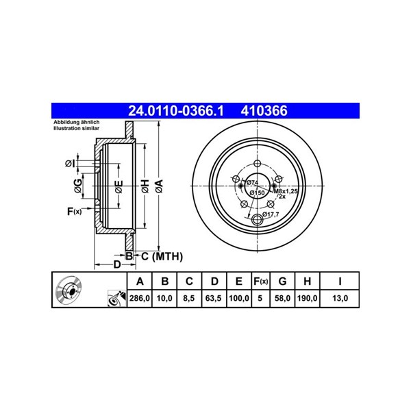 Bromsskiva Solid, Bakaxel Ate 24.0110-0366.1 ATE
