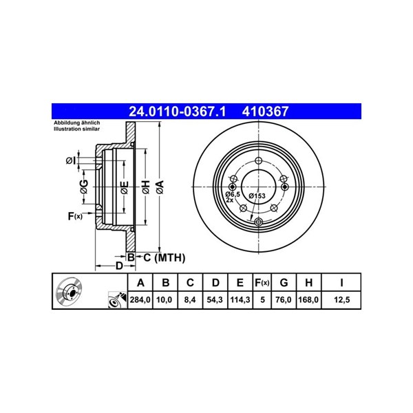 Bromsskiva Solid, Bakaxel Ate 24.0110-0367.1 ATE Bromsskiva Solid, Bakaxel Ate 24.0110-0367.1 ATE