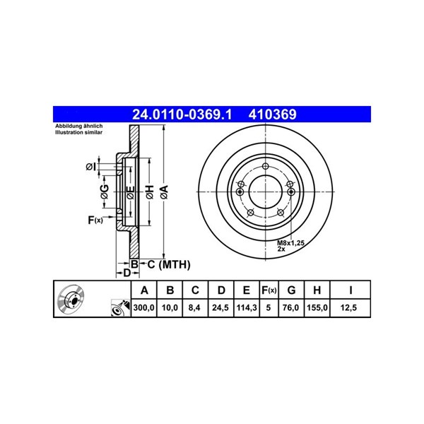 Bromsskiva Solid, Bakaxel Ate 24.0110-0369.1 ATE