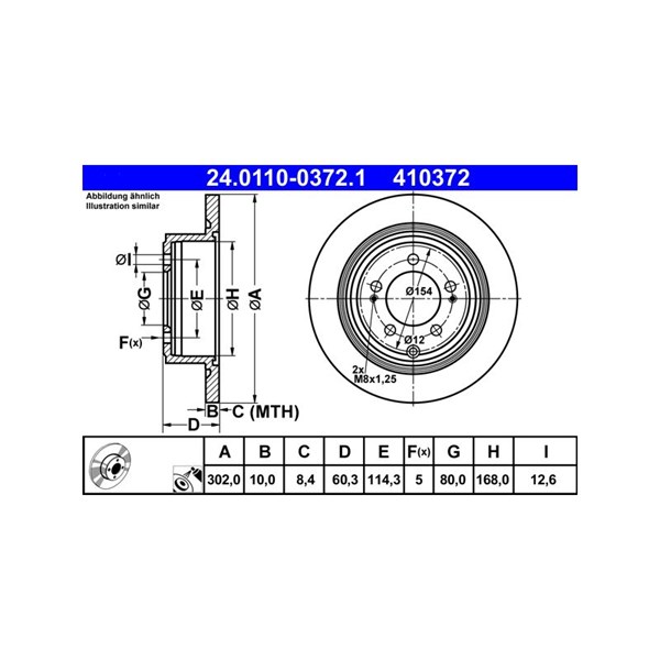 Bromsskiva Solid, Bakaxel Ate 24.0110-0372.1 ATE