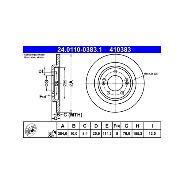 Bromsskiva Solid, Bakaxel Ate 24.0110-0383.1 ATE Bromsskiva Solid, Bakaxel Ate 24.0110-0383.1 ATE