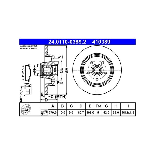 Bromsskiva Solid, Bakaxel Ate 24.0110-0389.2 ATE