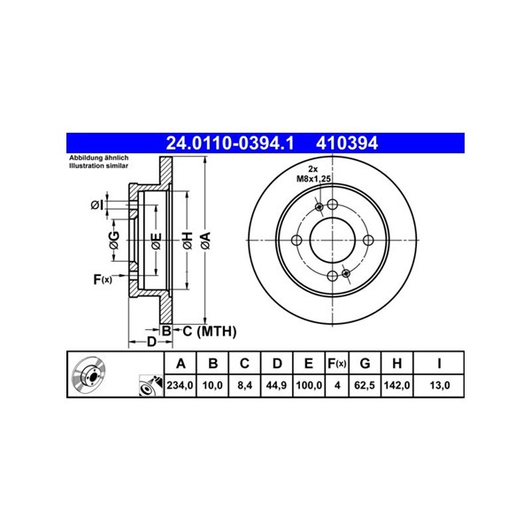 Bromsskiva Solid, Bakaxel Ate 24.0110-0394.1 ATE