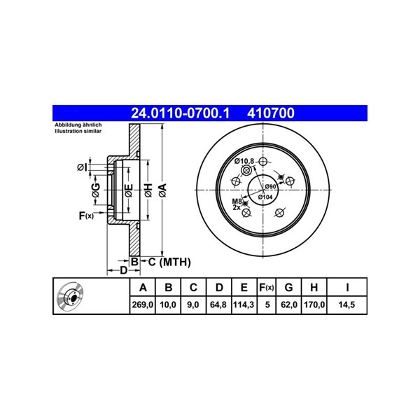 Bromsskiva Solid, Bakaxel Ate 24.0110-0700.1 ATE Bromsskiva Solid, Bakaxel Ate 24.0110-0700.1 ATE