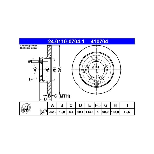 Bromsskiva Solid, Bakaxel Ate 24.0110-0704.1 ATE