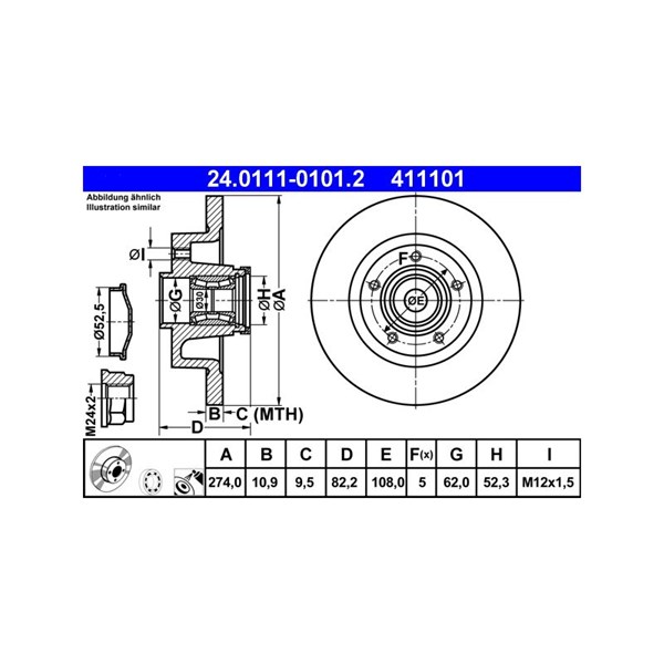 Bromsskiva Solid, Bakaxel Ate 24.0111-0101.2 ATE Bromsskiva Solid, Bakaxel Ate 24.0111-0101.2 ATE