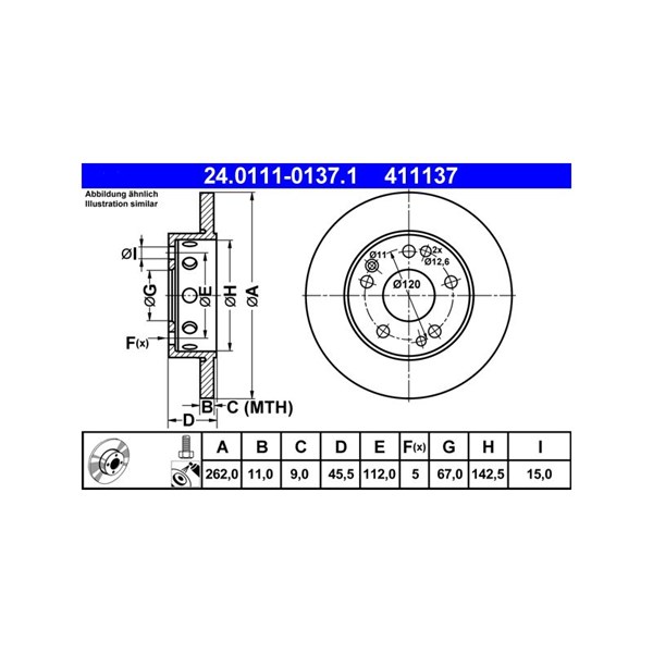Bromsskiva Solid, Framaxel Ate 24.0111-0137.1 ATE Bromsskiva Solid, Framaxel Ate 24.0111-0137.1 ATE
