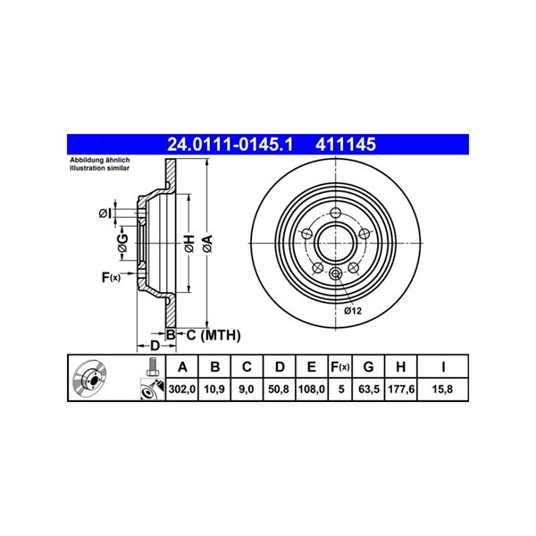 Bromsskiva Solid, Bakaxel Ate 24.0111-0145.1 ATE
