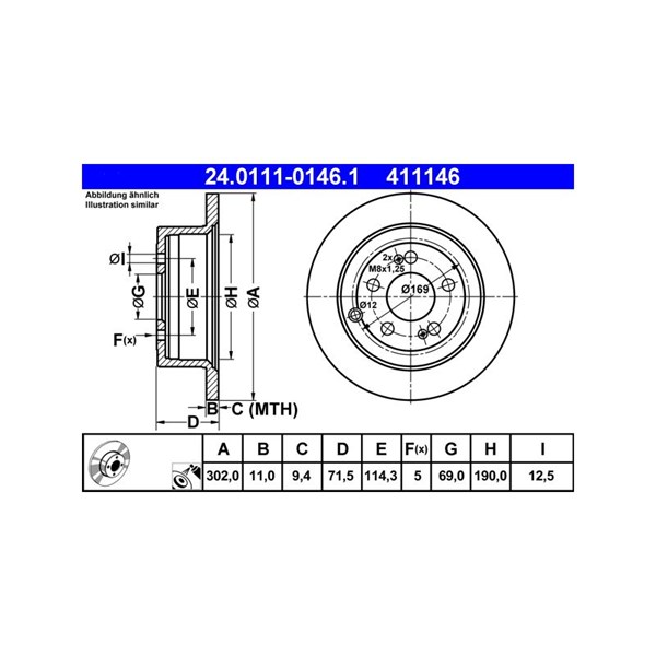 Bromsskiva Solid, Bakaxel Ate 24.0111-0146.1 ATE