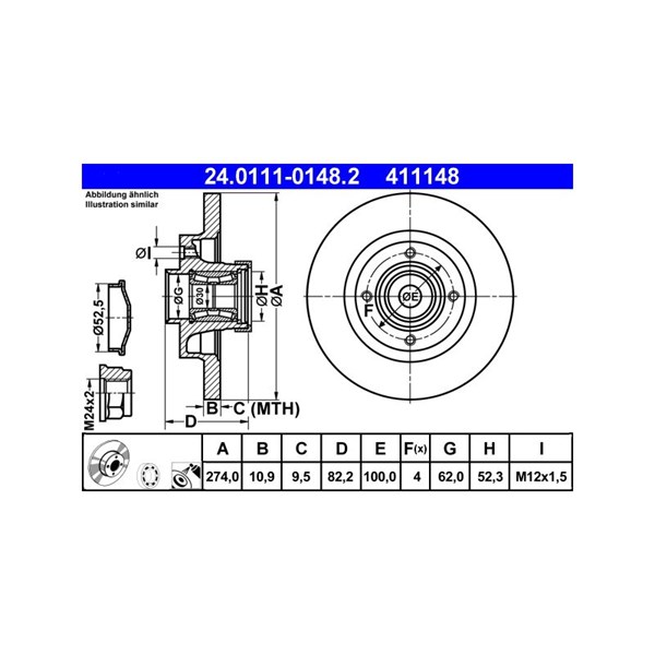 Bromsskiva Solid, Bakaxel Ate 24.0111-0148.2 ATE Bromsskiva Solid, Bakaxel Ate 24.0111-0148.2 ATE