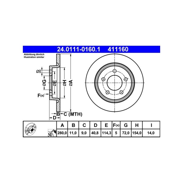 Bromsskiva Solid, Bakaxel Ate 24.0111-0160.1 ATE