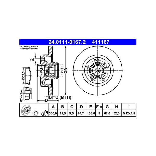 Bromsskiva Solid, Bakaxel Ate 24.0111-0167.2 ATE Bromsskiva Solid, Bakaxel Ate 24.0111-0167.2 ATE