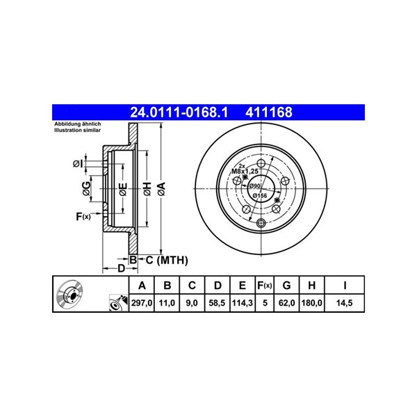 Bromsskiva Solid, Bakaxel Ate 24.0111-0168.1 ATE Bromsskiva Solid, Bakaxel Ate 24.0111-0168.1 ATE