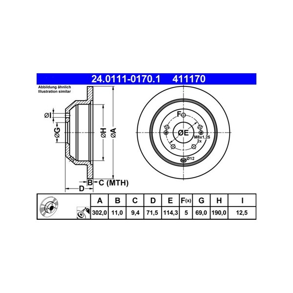 Bromsskiva Solid, Bakaxel Ate 24.0111-0170.1 ATE Bromsskiva Solid, Bakaxel Ate 24.0111-0170.1 ATE
