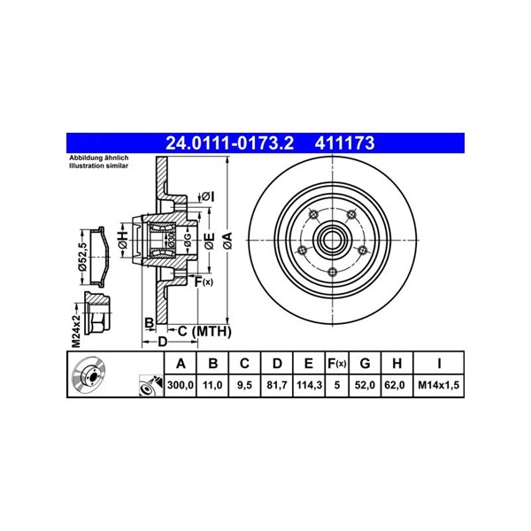 Bromsskiva Solid, Bakaxel Ate 24.0111-0173.2 ATE Bromsskiva Solid, Bakaxel Ate 24.0111-0173.2 ATE