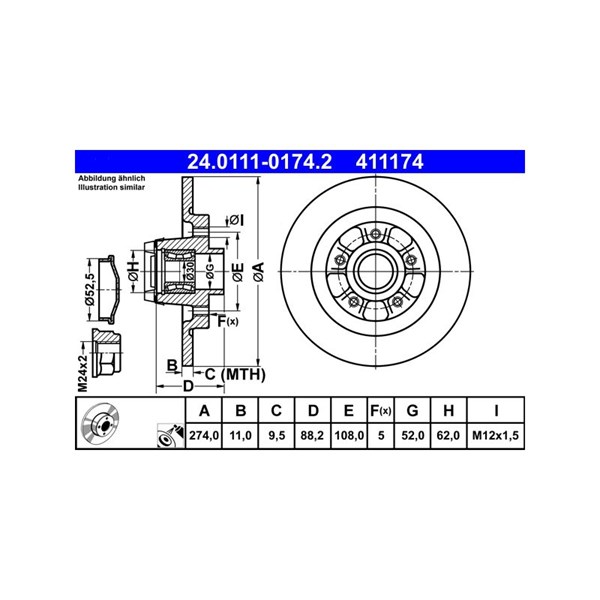 Bromsskiva Solid, Bakaxel Ate 24.0111-0174.2 ATE Bromsskiva Solid, Bakaxel Ate 24.0111-0174.2 ATE