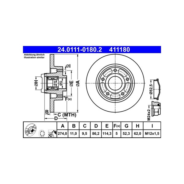 Bromsskiva Solid, Bakaxel Ate 24.0111-0180.2 ATE