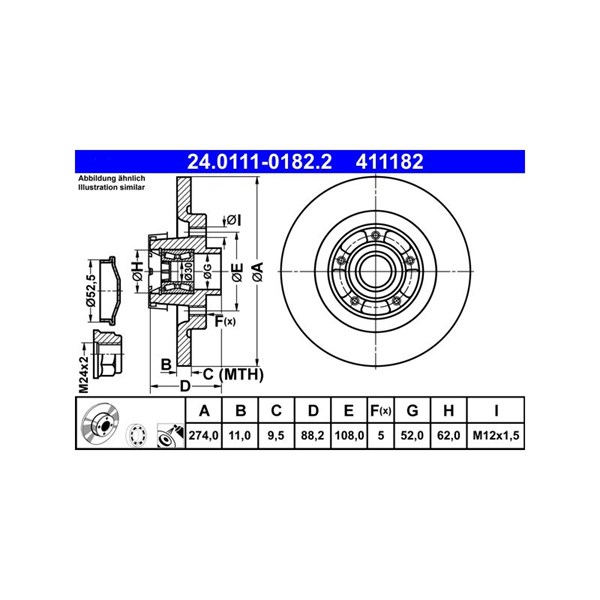 Bromsskiva Solid, Bakaxel Ate 24.0111-0182.2 ATE Bromsskiva Solid, Bakaxel Ate 24.0111-0182.2 ATE