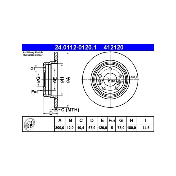 Bromsskiva Solid, Bakaxel Ate 24.0112-0120.1 ATE Bromsskiva Solid, Bakaxel Ate 24.0112-0120.1 ATE