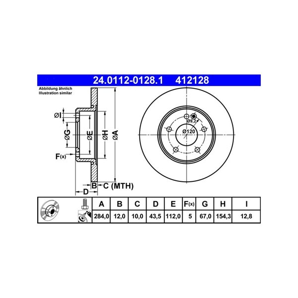 Bromsskiva Solid, Framaxel Ate 24.0112-0128.1 ATE