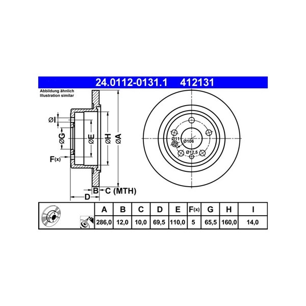 Bromsskiva Solid, Bakaxel Ate 24.0112-0131.1 ATE Bromsskiva Solid, Bakaxel Ate 24.0112-0131.1 ATE