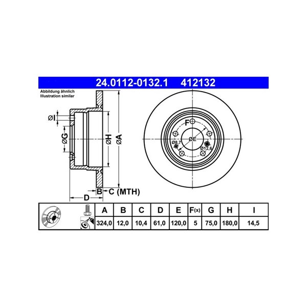 Bromsskiva Solid, Bakaxel Ate 24.0112-0132.1 ATE Bromsskiva Solid, Bakaxel Ate 24.0112-0132.1 ATE