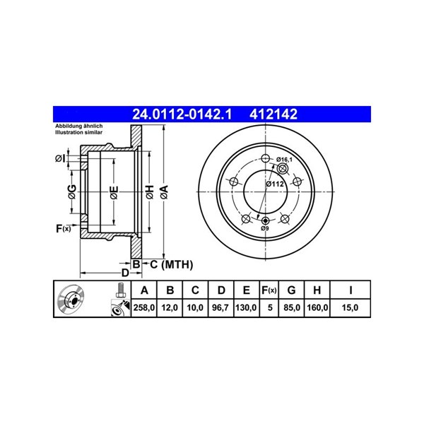 Bromsskiva Solid, Bakaxel Ate 24.0112-0142.1 ATE Bromsskiva Solid, Bakaxel Ate 24.0112-0142.1 ATE