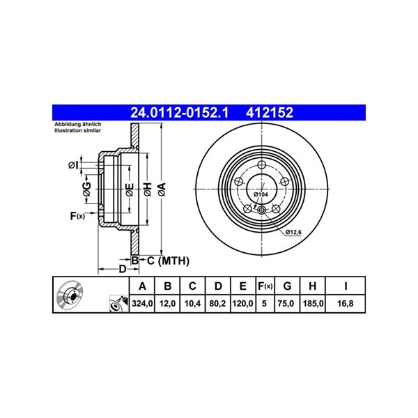 Bromsskiva Solid, Bakaxel Ate 24.0112-0152.1 ATE Bromsskiva Solid, Bakaxel Ate 24.0112-0152.1 ATE